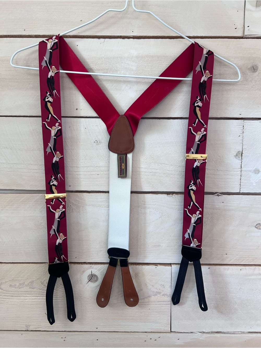 Trafalgar Art Deco Dancers Men’s Silk Suspenders with Leather Accents